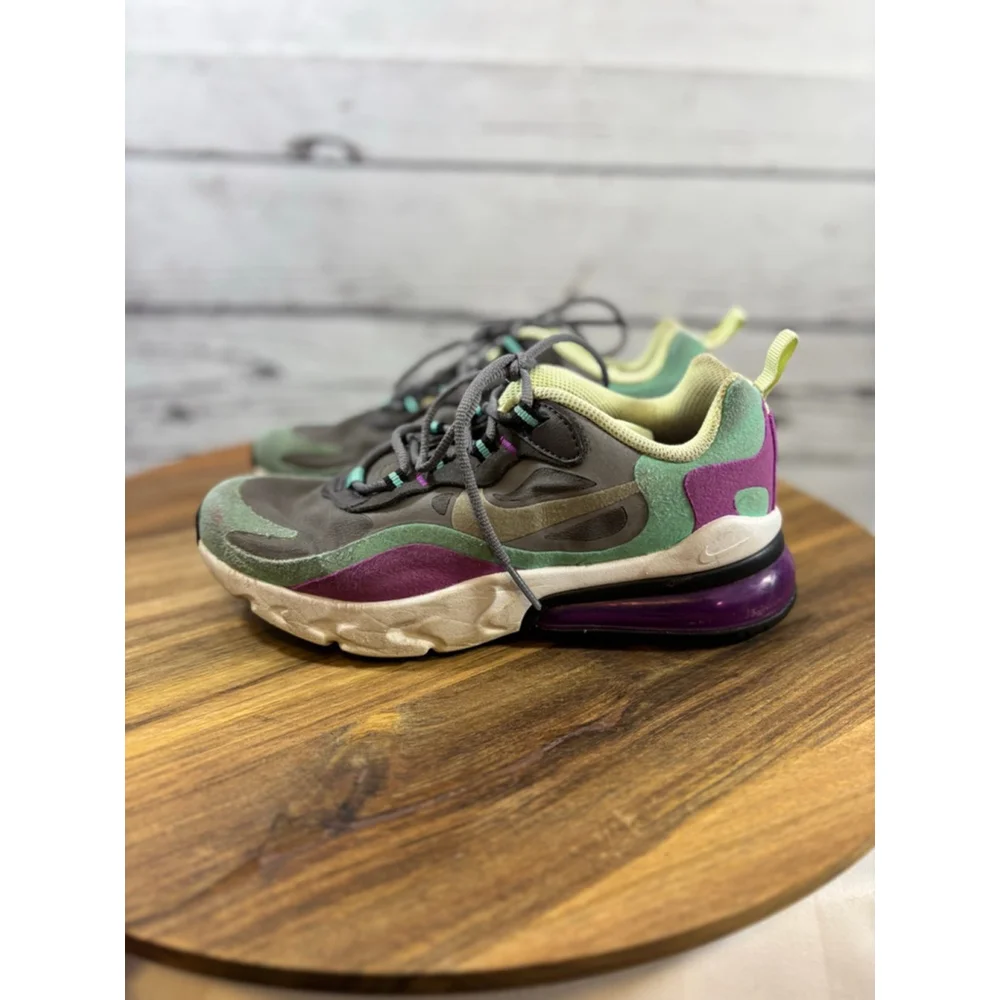 Girls Nike Air Max 270 React Sneakers 3.5Y Grey Mint Green Purple